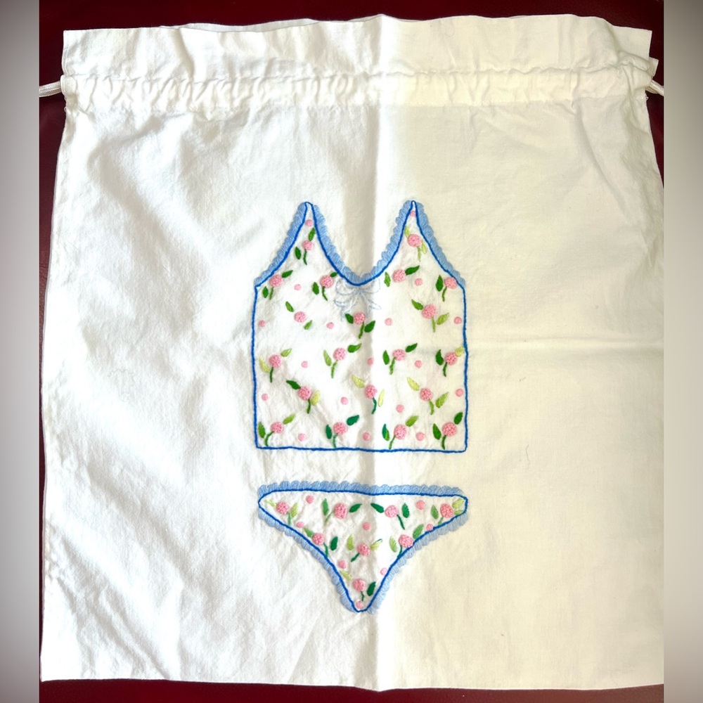 🆕 Embroidered LINGERIE, travel, swimsuit, organizational 100% cotton BAG